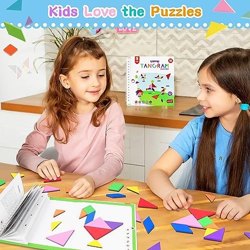 Travel Tangram Puzzle with Magnetic Tangram,Educational Jigsaw Puzzle Stem Toy, Road Trip Shapes Dissection Games IQ Book with 368 Solution,Funny Brain Teaser Gift for Kid Adult Challenge 6 51ZOSicRHdL. AC