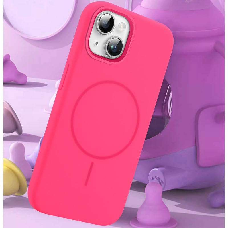 Image of LuxuryKase Silicone Magnetic Case for iPhone 15 Plus | Soft Microfiber Lining | MagSafe Support | Shockproof Protective Cover | Precise Cutouts | Slim Fit Design - Pink