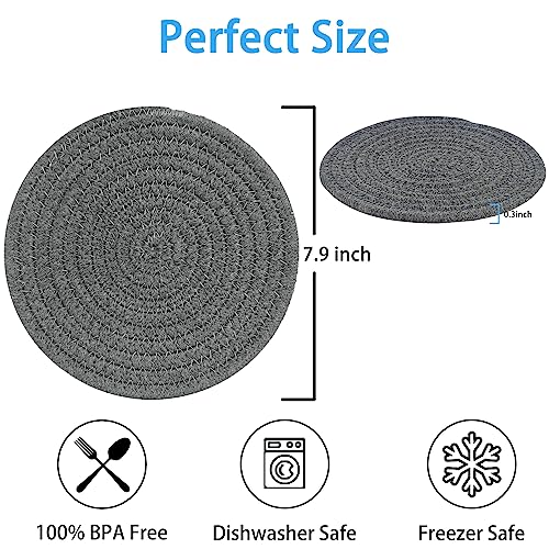 Abenkle Potholders Set Of 2, 100% Cotton Rope Woven Hot Pot Holders, Round Coasters Hot Pads Mats Placemats Table Mats, Spoon Rest For Kitchen Table Cooking, Baking - 7 Inches, Grey #TOP1