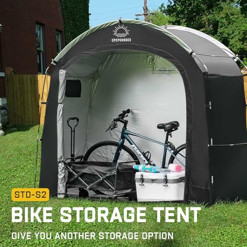 EPCPSHADES Fahrradabstellzelt mit Stahlgestell, wasserabweisend, UV-beständig, für Außenbereich/Garten, PE-Bedeckung mit Reißverschluss, ideal für Fahrräder und Motorräder, Hütte