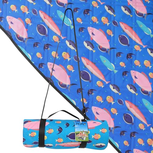 Outdoor Picnic Blanket Blue Ocean 60"x80" Sandproof Beach Blanket...