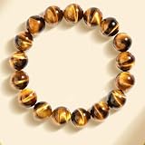 XJBTBA Pulsera de Piedra de Ojo de Tigre Natural para Hombres y Mujeres, Regalo de la Suerte, Pulsera de Piedra de Ojo de Tigre,Oro,12mm