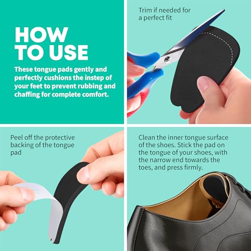 Image of COMFWALK Felt Tongue Pads for Shoes - Soft Self-Adhesive Shoe Inserts | Black, 3 Pairs