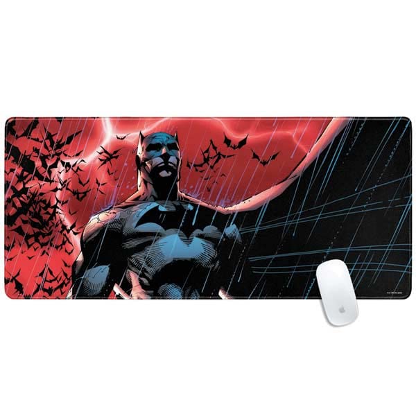 Skinit Extra Large Gaming Mouse Pad - Officially Licensed Batman Red Sky Design with Stitched Edges, Waterproof, Non-Slip Rubber Base, Desk Mat for Keyboard & Mouse, 35.75" x 15.4" inches