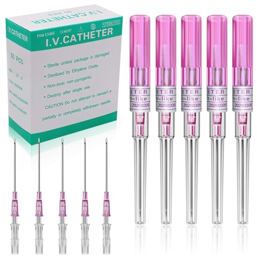 Judero 50Pcs IV Catheter Piercing Needles - 20 Gauge Stainless Steel Hollow Needles for Ear Nose Lip Tongue Belly Cartilage Piercing Kit and Tools