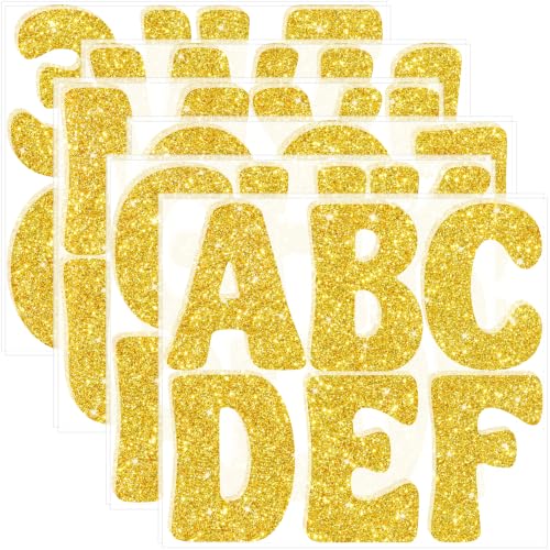 Image of Bulletin Board Letters 74 PCS Glitter Gold Letter Stickers Large 5 Inch | 12 Sheets,Alphabet Number Stickers,Self-Adhesive,Sticker Letters for Poster Board,Classroom,Display,Mailbox,Craft,Party Decor