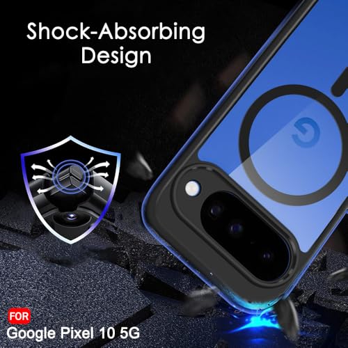 Image of TheGiftKart Hybrid Shockproof Back Cover Case for Google Pixel 10 Compatible with MagSafe | Hard Back Cover Case for Google Pixel 10 (PC & TPU, Transparent Clear Back, Black Sides)
