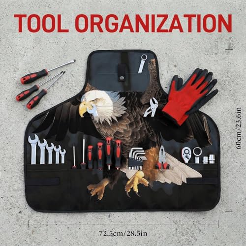 Delantal de trabajo negro con 8 bolsillos y diseño cruzado ajustable miniatura 2