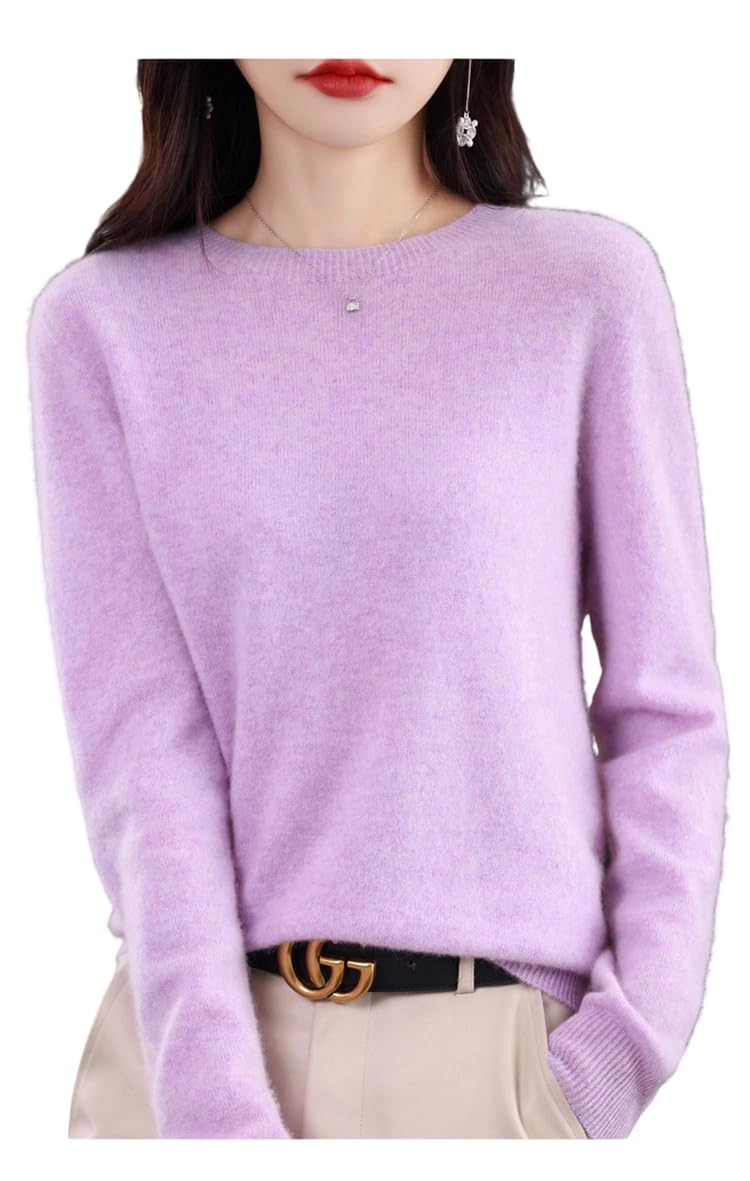 Womens Cashmere Crewneck Sweater Classic Long Sleeve Fall Winter Soft Lightweight Knitted Pullover Jumper for Women