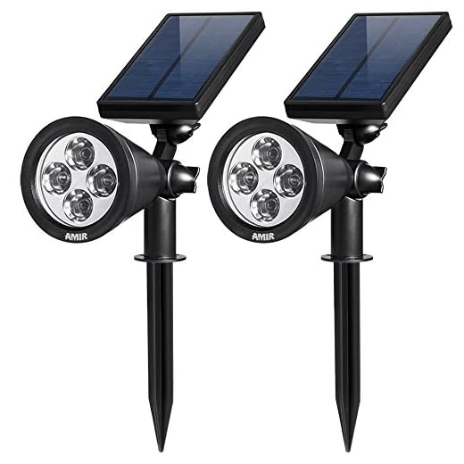 AMIR Solar Spotlights Outdoor Upgraded, Waterproof 4 LED Solar Security Landscape Lights, Adjustable Solar Garden Light with Auto On/Off for Yard Driveway Pathway Pool Patio(2 Pack, White)