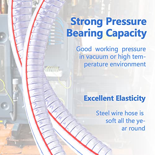 Ququyi 3/4" Id X 1" Od, 3Ft Length Steel Wire Hose Pvc Vacuum Tubing (With 2 Stainless Clamps) Drain Hose Vinyl Suction Tubing Flexible Tube High - Pressure Uv Chemical Resistant Vinyl Hose Line #TOP3