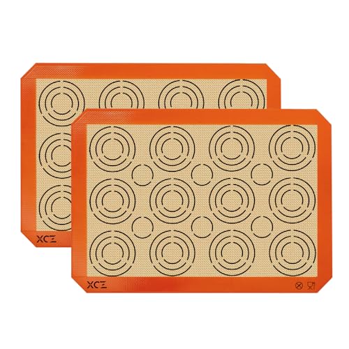 XCZ Silicone Baking Mat Sheets Set, Easy Clean &Non-Stick Food Grade Reusable Baking Mats 2 Half Sheet Cookies & Macaron Mats