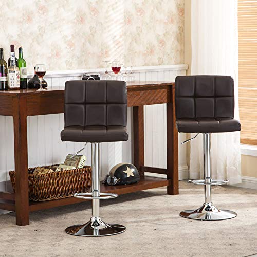 Butacos giratorios elegantes de cuero PU modernos ajustables hidráulicos Roundhill Furniture, color marrón, juego de 2 miniatura 4