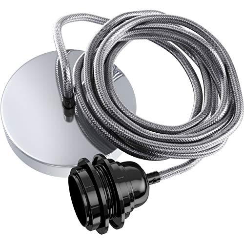 Câble suspension luminaire gris métal 2.5m Hoopzi pour douille E27 et salon moderne