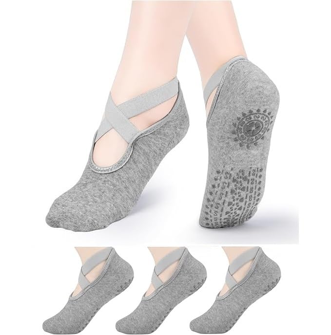 3 Pairs Yoga Socks for Women,Non slip Grip Pilates Socks Suitable for Ballet,Plasticity,Dance,Training,Women US Size 5.5-10