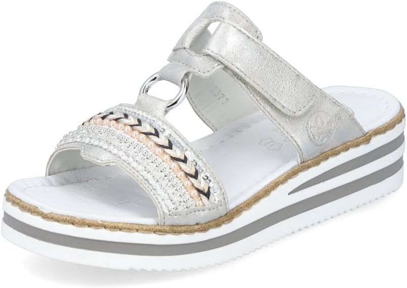 Mocassin Rieker Femme - Cuir Blanc Crème - Semelle Confort - Velcro - Taille Étroite E 1/2