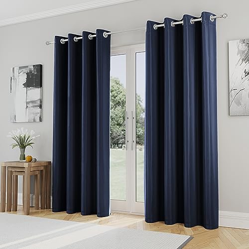 Enhanced Living Nightfall Eyelet Blackout Curtains, Thermal Navy Blue Curtains for Bedroom, 46x72 inch (117x183 cm), 230gsm