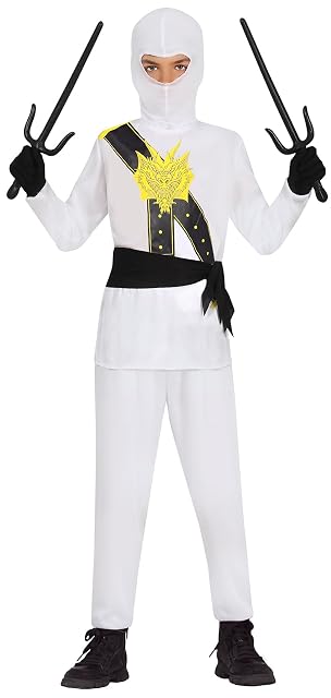 FIESTAS GUIRCA Disfraz de Guerrero Ninja Blanco Niño - Disfraz de Karate Niño 10-12 años
