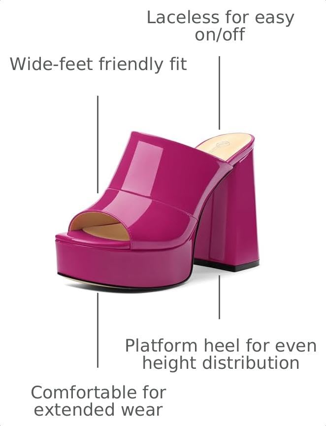 Image of Women Square Open Toe Platform Chunky Heel Slide Sandals
