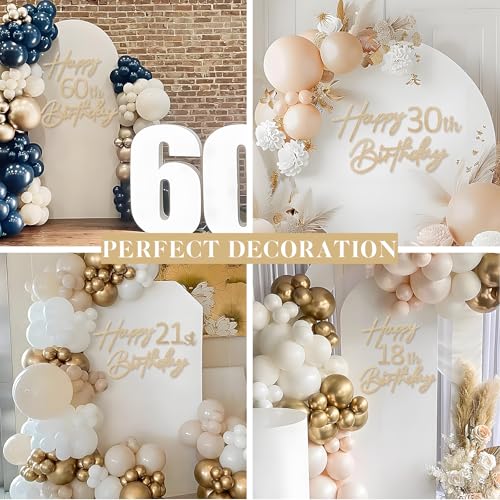 Image of Happy Birthday with 0-9 Numbers Sign for Backdrop - Glitter Felt Custom Age Happy Birthday Decal for Balloon Arch Birthday Decorations Baby Shower - Champagne Gold