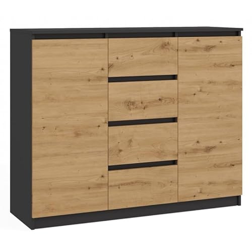 CDF Kommode Anthrazit Artisan 2 Türen 4 Schubladen Komode & Sideboards Schubladenkommode Sideboard 97 cm Hoch Wohnzimmer Komodenschrank 40x120x97 für Schlafzimmer Arbeitszimmer Flur Schubladenschrank