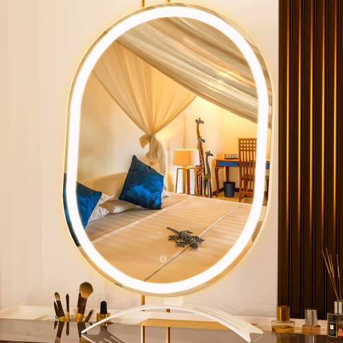 Hasipu Vanity Mirror With Lights, 15.7"X24.4" Lighted Makeup Mirror Oval Mirror,Led Makeup Mirror With 3 Color Lighting Dimmable,Light Up Mirror With Touch Control,Angle Adjustable #TOP20