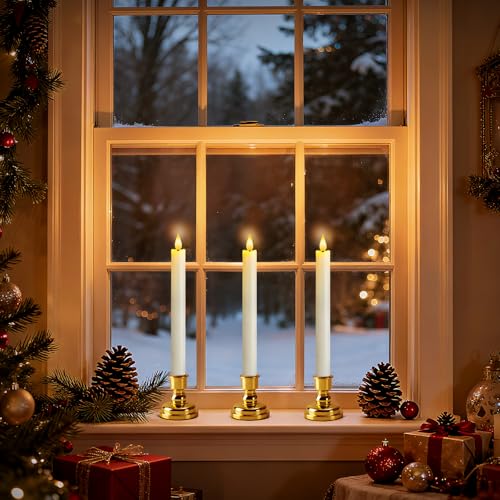 Meigic 6 Pcs Window Candles with Remote and Timer, White Battery Operated Candlesticks with Gold Holders, LED Christmas Candle for Window Home Xmas Holiday Decor by Meigic - Used condition - Image 2