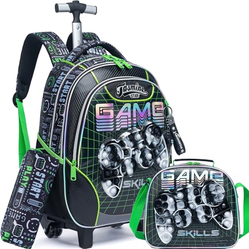 Mochila com rodas para meninos Mochilas com rodas para meninos Mochilas com lancheira para alunos do ensino fundamental 3 em 1 Mala de viagem para meninos de 8 a 10 anos