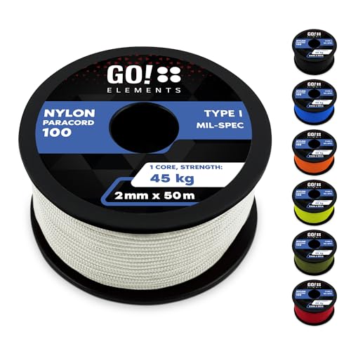 GO!elements Paracord 2mm de Nylon Resistente al desgarro – Tipo I 100, línea de Supervivencia Multifuncional con Capacidad de Carga hasta 45kg