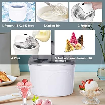 Elektrische Eismaschine, 1,5 l, Eismaschine, Eismaschine und Eismaschine, mit Rezept, abnehmbarer Schüssel, automatische… – Bild 8