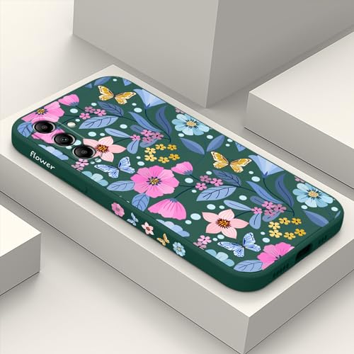 Coque Samsung A16 5G anti-chute silicone liquide fleur verte LEECG