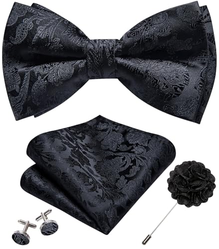 Image of YOHOWA Mens Bow Tie Set Paisley Coloful Pre-tied Bowties Adjustable with Handkerchief Cufflinks Wedding Prom Party