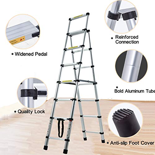 Telescopic Multi Combination Step Ladder Extension Folding Ladders 4+5 Rungs Aluminium A-Frame Stairs Ladder Stretchable Vertical Height 6Ft/194Cm #TOP5