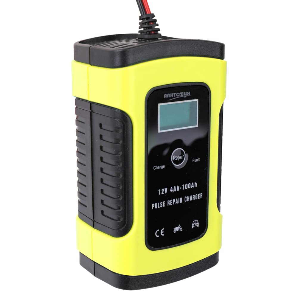 Caricabatterie per Auto Completamente Automatico 12V6A Caricabatterie Intelligenti Caricabatterie per Riparazione impulsi Caricabatterie al Piombo Acido a Umido con Display Digitale LCD