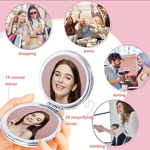 Image of Pocket Mirror, Compact Mirror, Acedada Small Mirror for Purse, Portable Travel Makeup Mirror, Folding Handheld Double-Sided 1x /2x Magnifying Compact Mirror for Women Girls Gift - Black Gilt