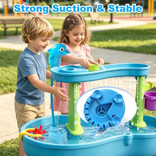 Image of Water Table Pump with Huge Water Output, 4 Hours Non-Stop Fun, Battery Powered Continuous Flow, Edge-Locking Dolphins Design for Summer Outdoor Water Table Accessories for Toddlers Kids