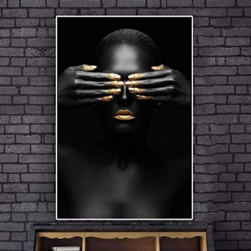 Impression sur toile moderne noir femme affiche déco murale salon 60x80cm