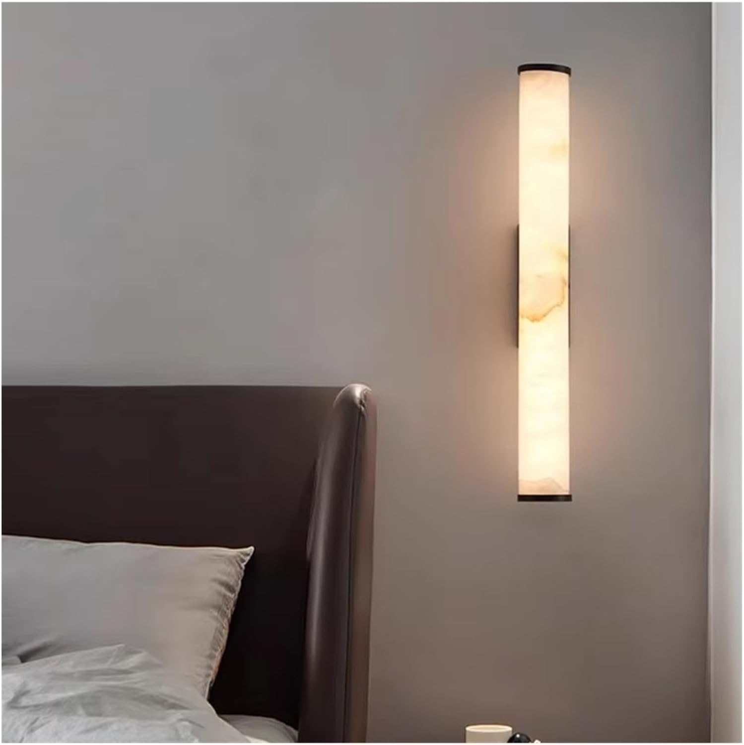 CWCQGH Nordic Marble Copper Cylindrical LED Wall Lamp Black Villa Background Bedroom Study Lighting Fixtures Modern,Warm White-60cm