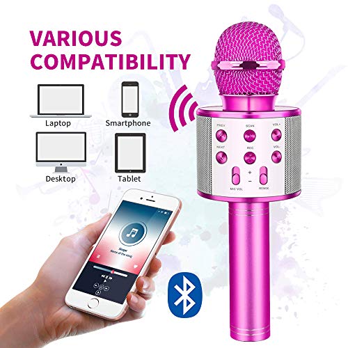 Microfone de karaokê Bluetooth sem fio, microfone recarregável para crianças, máquina de karaokê, al