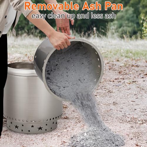 16.5inch Protable Smokeless Fire Pit, Fire Pit with Handles Design, Stainless Steel Stove Wood Burning, Removable Ash Pan, Ideal for Camping, Garden