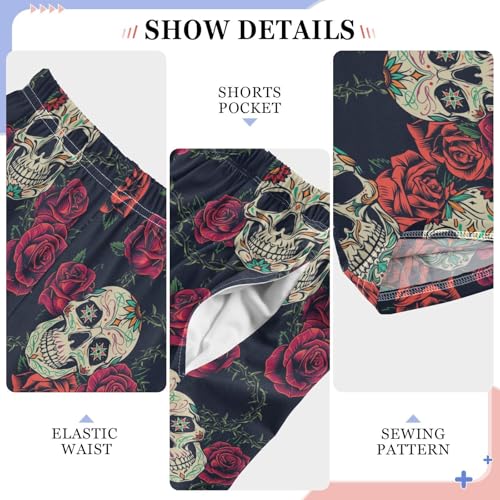 ZZXXB Retro Skull Rose Flowers Boys Long Pants Soft Trousers Elastic Waist Kids Lounge Bottoms with Pockets S-XL4