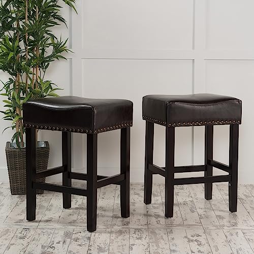 Christopher Knight Home Laramie Bonded Leather Backless Counterstools, 2-Pcs Set, Black #TOP1