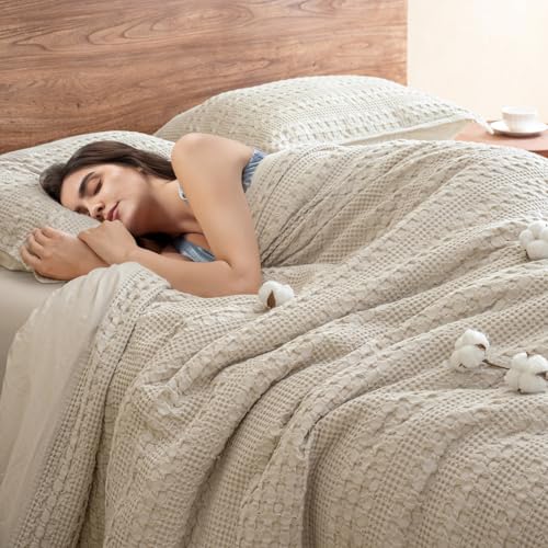 PHF 100% Cotton Waffle Duvet Cover King Size, Soft Breathable Cotton Bedding Duvet Cover Set for All...