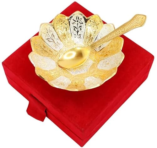 Nobility Bowl Spoon Set Gold & Silver Plated Dessert Dry Fruits Serving Sets For Diwali Wedding Return Gift Items Home Decoration Gifts To Friends Relative 5 Sets #TOP4
