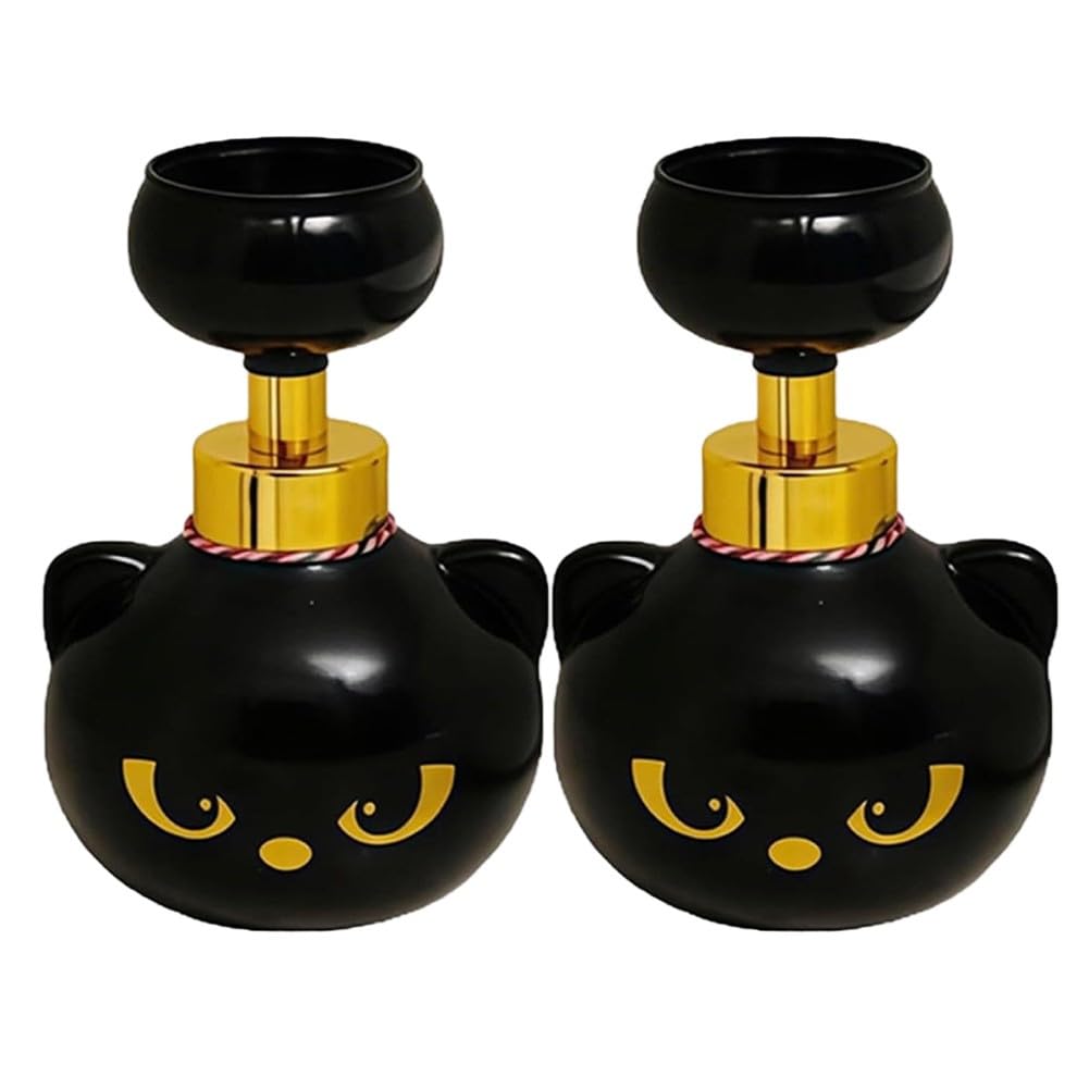 Simpatico dispenser di sapone in schiuma a forma di zampa di gatto, adorabile bottiglia a forma di fiore ricaricabile, per cucina e bagno, divertente e per gli amanti dei gatti, nero