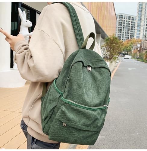 JHTPSLR Corduroy Backpack Minimalist Aesthetic Backpack Solid Color Preppy Backpack Bookbag Laptop Backpack Mochilas (Green)4