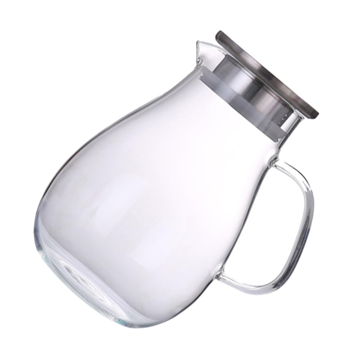 Jarra de Agua de Vidrio con Tapa de Acero Inoxidable, Capacidad Grande, Fácil de Limpiar y Previene Salpicaduras para Uso Doméstico