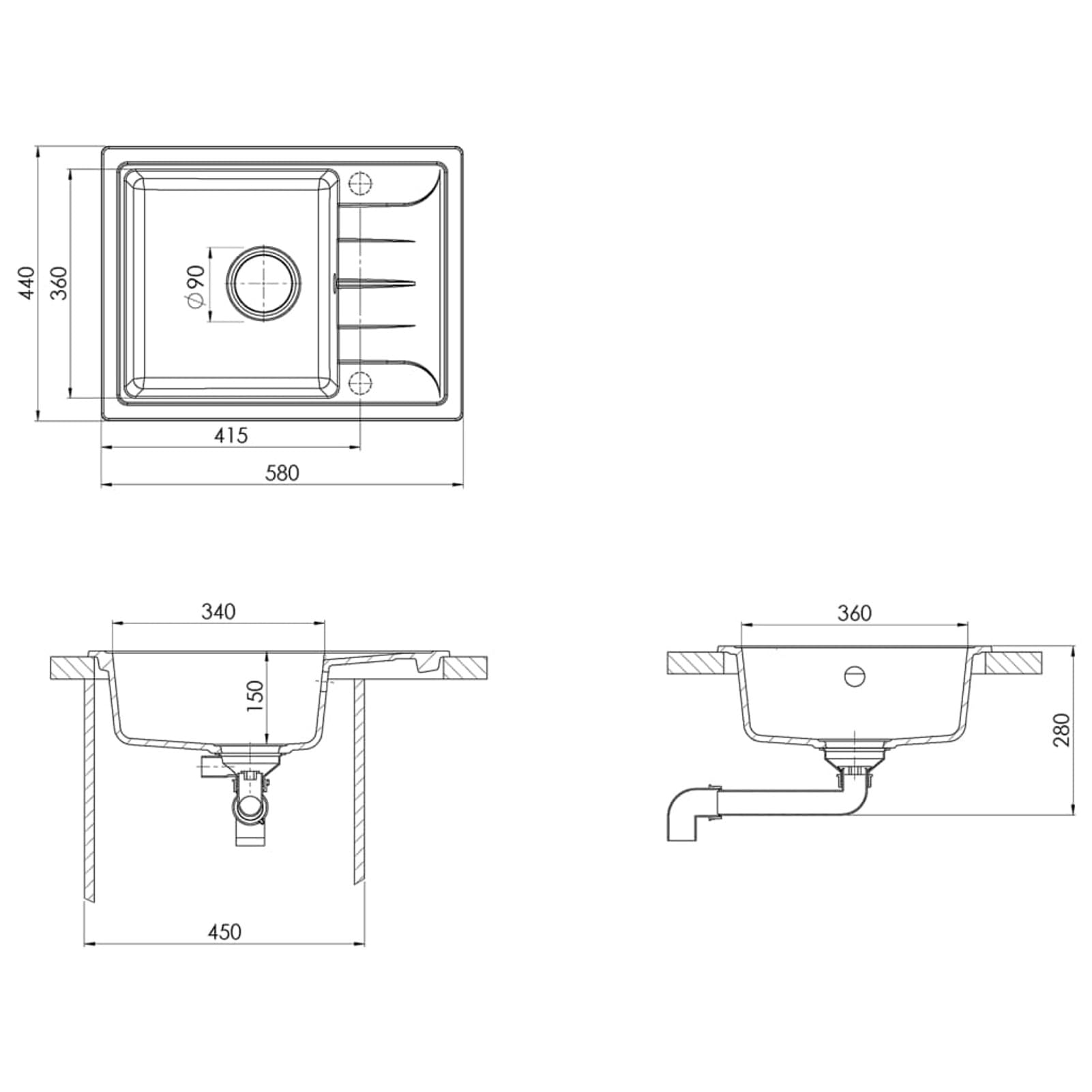 LAPOOH Fregadero de Cocina con rebosadero Ovalado Granito, Mueble Pila Lavadero, Pila Fregadero Cocina, Fregadero sobre Encimera, Fregadero Baño Encimera, Picas De Cocina, Gris