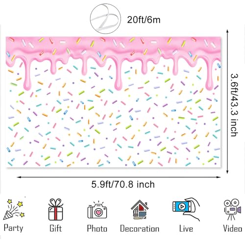 VanillaBay Donut Backdrop Donut Grow Up Birthday Backdrop for Party Sprinkle Baby Shower Decorations Sweet One Photography Background 70.8x43.3in by VanillaBay - Used condition - Image 2