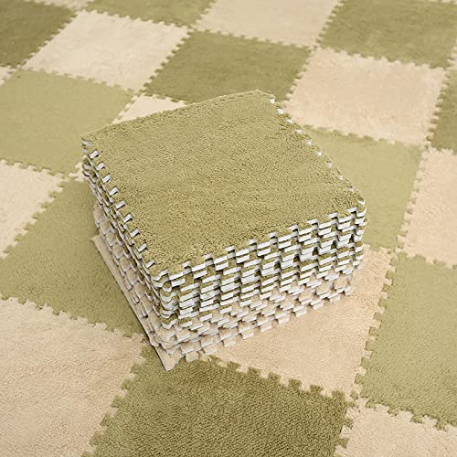 REMICH Thickened Plush Foam Interlocking Floor Carpet Mat –Interlocking Carpet Tiles with Border Fluffy Play Floor Tiles –...